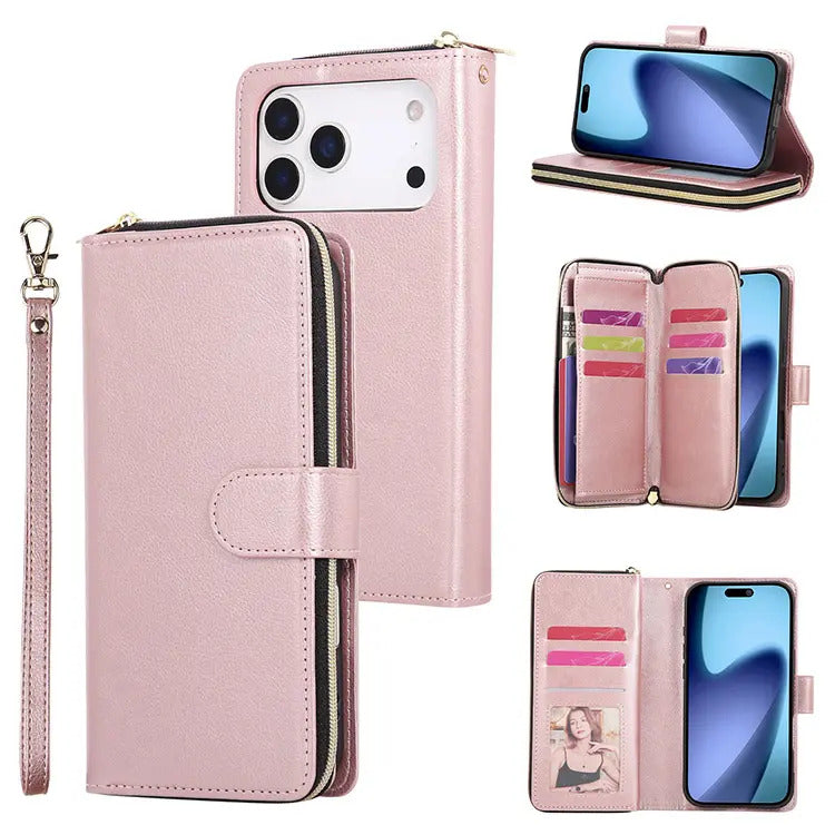 Ibaroy Classic Wallet Phone Case, 9 Card Slots, Premium Leather, Credit Card Holder, Shockproof Case